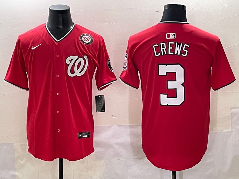 Men 2025 Washington Nationals 3 Crews Red Game Nike MLB Jersey style 5